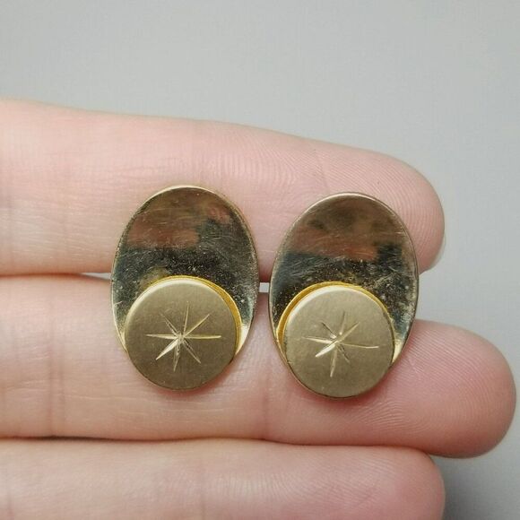 Vintage Hickok Starburst Design Yellow Gold Filled Cufflinks, Mid Century Style - Picture 1 of 8
